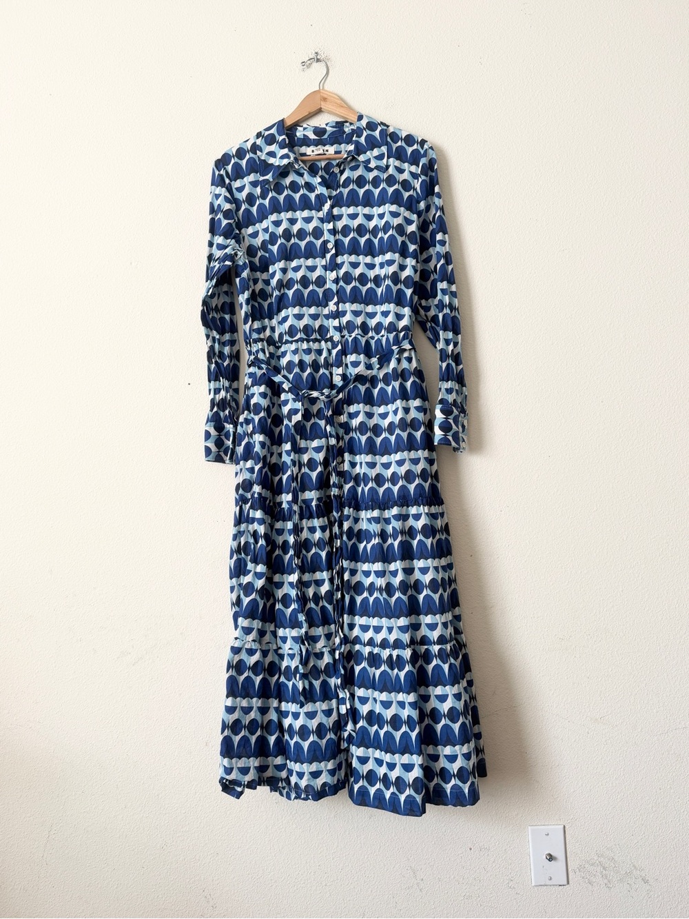 Boden US 16-18 Flo cotton midi shirt dress in blue geometric print - Picture 4 of 8